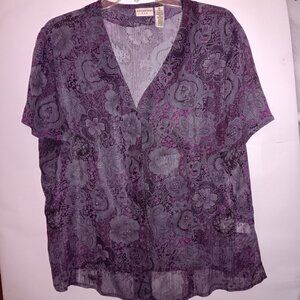 COVINGTON Women's Blouse - Size 18 - Short Sleeves - Transparent Floral Print.